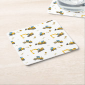 かわいい建築ダンプトラックパターン子供の誕生日 スクエアペーパーコースター (アングル)