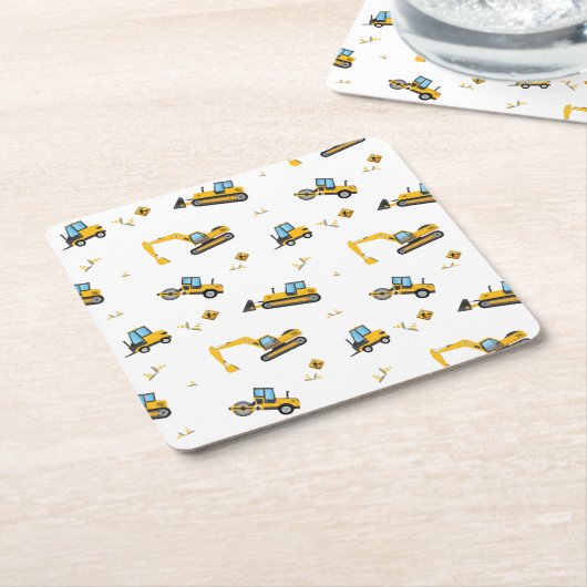 かわいい建築ダンプトラックパターン子供の誕生日 スクエアペーパーコースター (アングル)