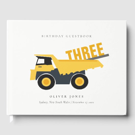 かわいい建築ダンプトラック任意の年齢誕生日 ゲストブック (正面)