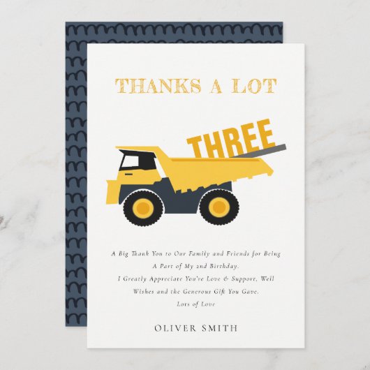 かわいい建築ダンプトラック任意の年齢誕生日 サンキューカード (正面/裏面)