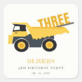かわいい建築ダンプトラック任意の年齢誕生日 スクエアシール (正面)