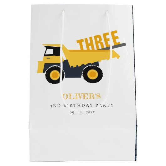 かわいい建築ダンプトラック任意の年齢誕生日 ミディアムペーパーバッグ (裏面)