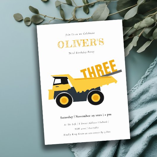 かわいい建築ダンプトラック任意の年齢誕生日 招待状