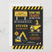 かわいい建築ダンプトラック誕生日ボーイズパーティー 招待状 (正面)