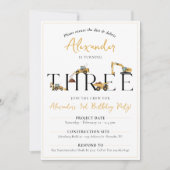 かわいい建築ダンプトラック3rd誕生日パーティー 招待状 (正面)