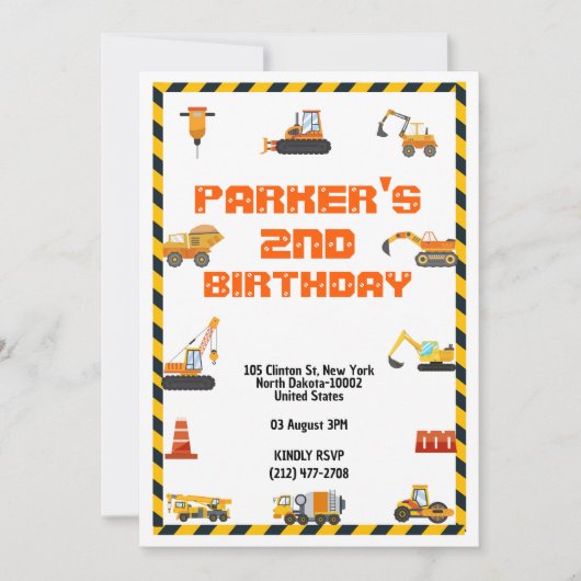 かわいい建築テーマキッズバースデーパーティーの招待客 招待状 (正面)