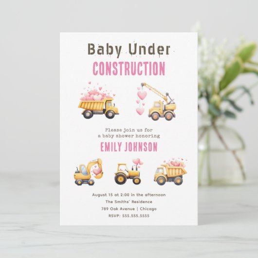 かわいい建築トラックベビーシャワー招待状 招待状 (スタンド正面)