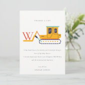 かわいい建築モノグラムフォークリフトベビーブシャワー サンキューカード (スタンド正面)