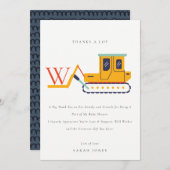 かわいい建築モノグラムフォークリフトベビーブシャワー サンキューカード (正面/裏面)