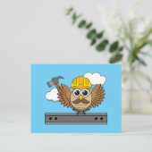 かわいい建築ワーカーフクロウと懸命ハットマンガ シーズンポストカード (スタンド正面)