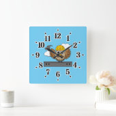 かわいい建築ワーカーフクロウと懸命ハットマンガ スクエア壁時計 (ホーム)