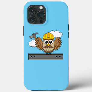 かわいい建築ワーカーフクロウと懸命ハットマンガ iPhone 13 PRO MAXケース