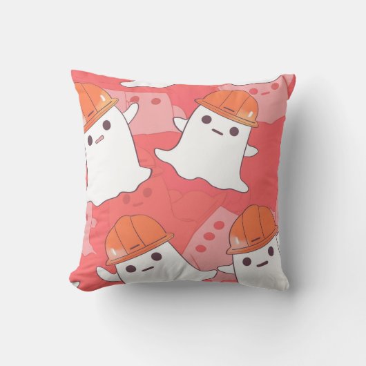 かわいい建築ワーカー幽霊 クッション (正面)