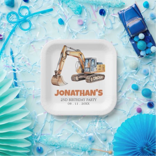 かわいい建築車の掘削機バースデーパーティー ペーパープレート (パーティー)