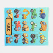 かわいい建築車少年パーソナライズされた フリースブランケット (正面(横))