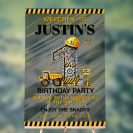 かわいい建築1歳の誕生日パーティー アクリルサイン