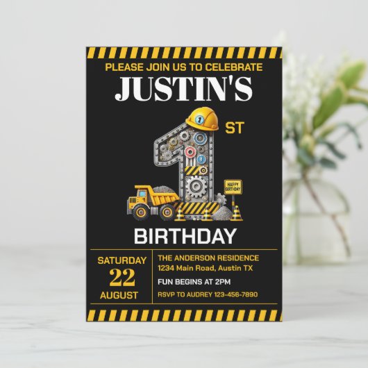 かわいい建築1歳の誕生日パーティー 招待状 (スタンド正面)