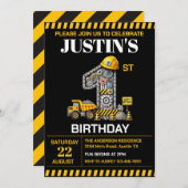 かわいい建築1歳の誕生日パーティー 招待状 (正面/裏面)