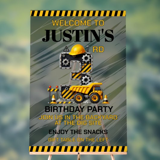 かわいい建築3歳の誕生日パーティー アクリルサイン (ニュートラル)