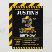 かわいい建築3歳の誕生日パーティー 招待状 (正面/裏面)