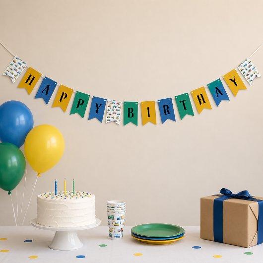 かわいい建設お誕生日おめでとうバナー バンティングフラッグ