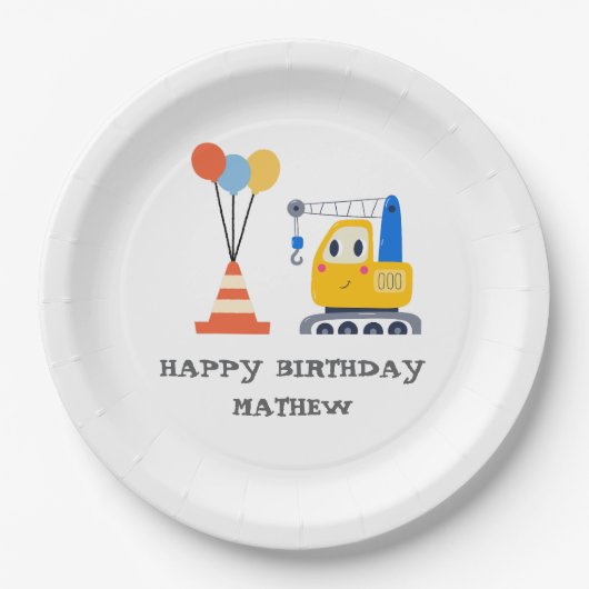 かわいい建設お誕生日おめでとう ペーパープレート (正面)
