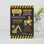 かわいい建設ダンプトラックの誕生日男子パーティー 招待状 (スタンド正面)