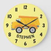 かわいい建設ダンプトラック男子の寝室の壁 ラージ壁時計 (正面)