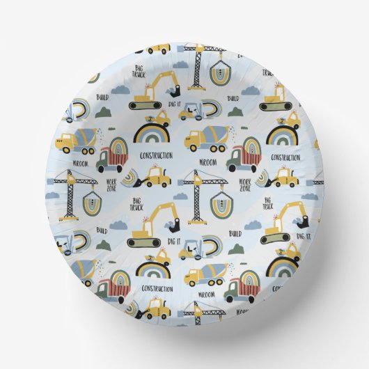 かわいい建設テーマの誕生日パーティー ペーパーボウル (正面)