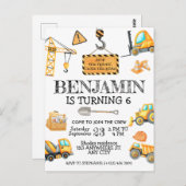 かわいい建設テーマの誕生日パーティー ポストカード (正面/裏面)