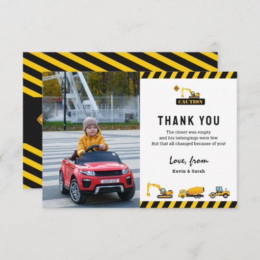 かわいい建設トラックの写真　誕生日 サンキューカード (正面/裏面)