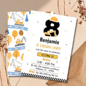 かわいい建設トラックの子供の８歳の誕生日 招待状