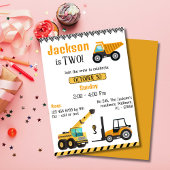 かわいい建設トラックの子供の2歳の誕生日 招待状