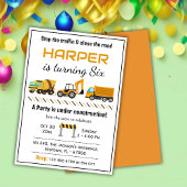 かわいい建設トラックの子供の6歳の誕生日 招待状