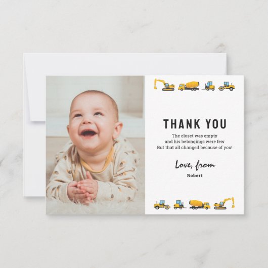 かわいい建設写真の誕生日感謝カード サンキューカード (正面)