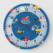かわいい建設引越し業者パターン ラージ壁時計 (正面)
