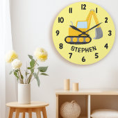 かわいい建設用つめ掘り機の少年部屋の壁 ラージ壁時計