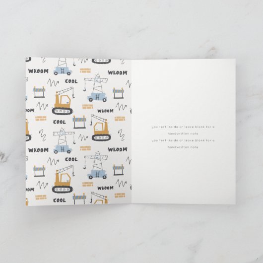 かわいい建設用クレーンの子供向け誕生日パーティー サンキューカード (内部)