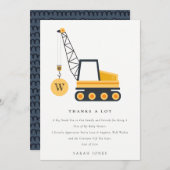 かわいい建設用クレーン車 ベビーシャワー サンキューカード (正面/裏面)