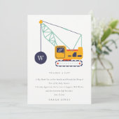 かわいい建設用クレーン車 ベビーシャワー サンキューカード (スタンド正面)
