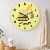 かわいい建設用クレーン 男の子の部屋の壁 ラージ壁時計