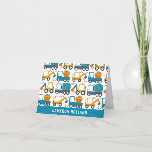 かわいい建設用ショベルカの名前入りの文房具 ノートカード (正面)