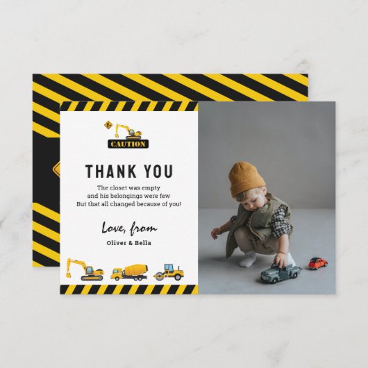 かわいい建設用ダンプトラックの写真　誕生日 サンキューカード (正面/裏面)
