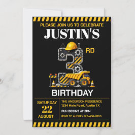 かわいい建設3歳の誕生日パーティー 招待状