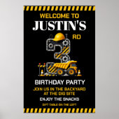 かわいい建設 3歳の誕生日パーティー ポスター (正面)