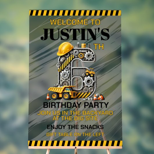 かわいい建設 6歳の誕生日パーティー アクリルサイン (ニュートラル)