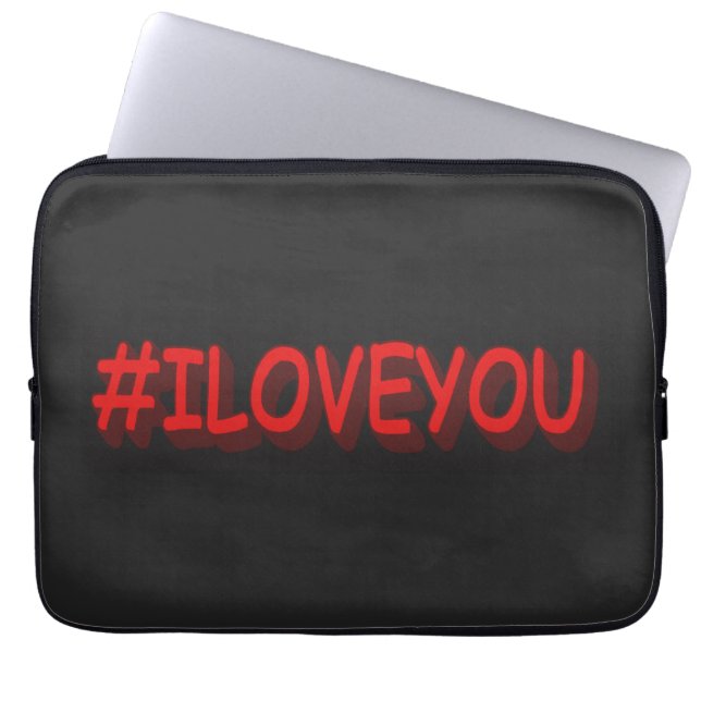 かわいい式デザイン「#ILOVEYOU」。買今 ラップトップスリーブ (正面)