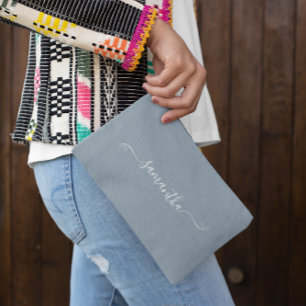 かわいい弓の署名名ほこりっぽい青 アクセサリーポーチ