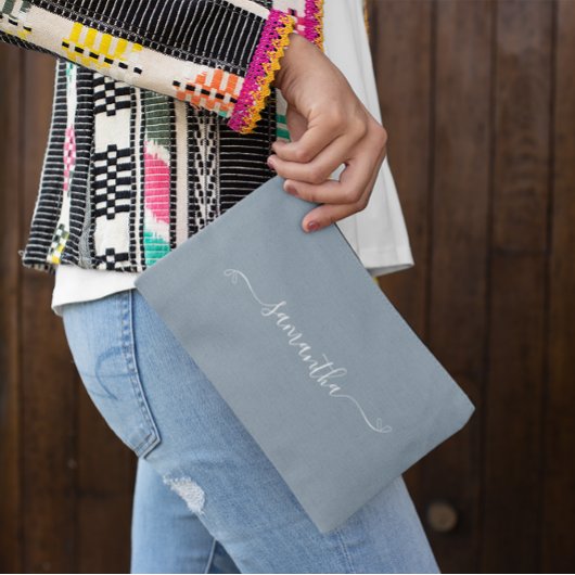 かわいい弓の署名名ほこりっぽい青 アクセサリーポーチ