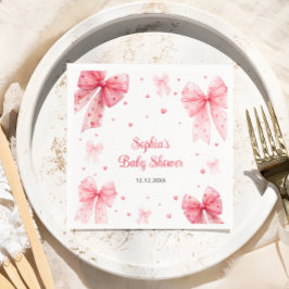かわいい弓の赤ピンクの赤ちゃんシャワー スタンダードカクテルナプキン